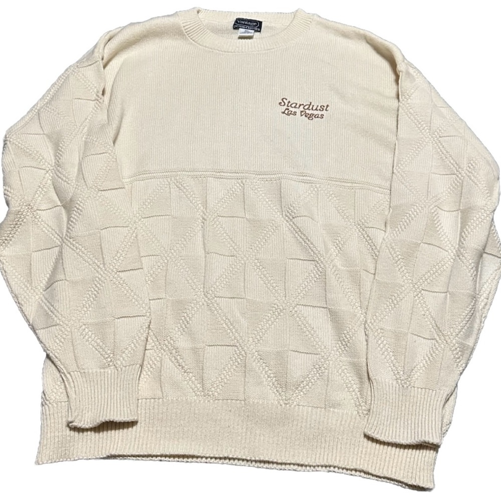Vtg Stardust Casino Las Vegas Creme Ivory Crewneck Sweater Sz XL USA Made